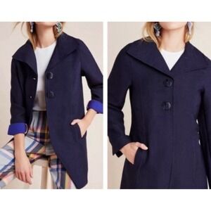 Anthropologie Women's Navy Blue Peacoat Size Medium Coat Classy Jacket 2 Buttons